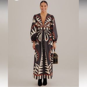 Farm Rio Black Coconut Grove Puff Sleeve Maxi Dress